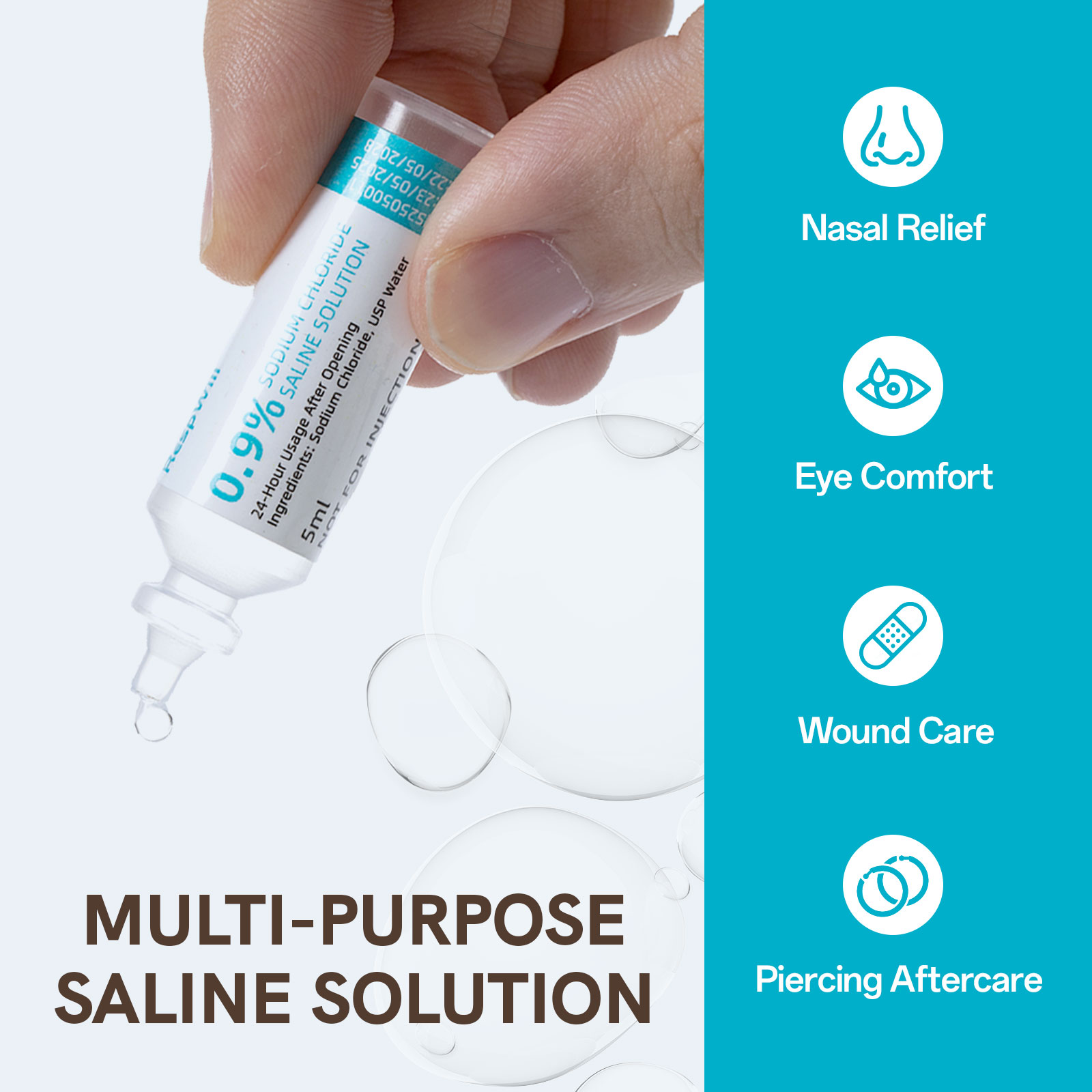 0.9% saline cleaning solution, ready to use for daily, 15ml each, 20 per box 0.9% saline cleaning solution, ready to use for daily, 15ml each, 20 per box