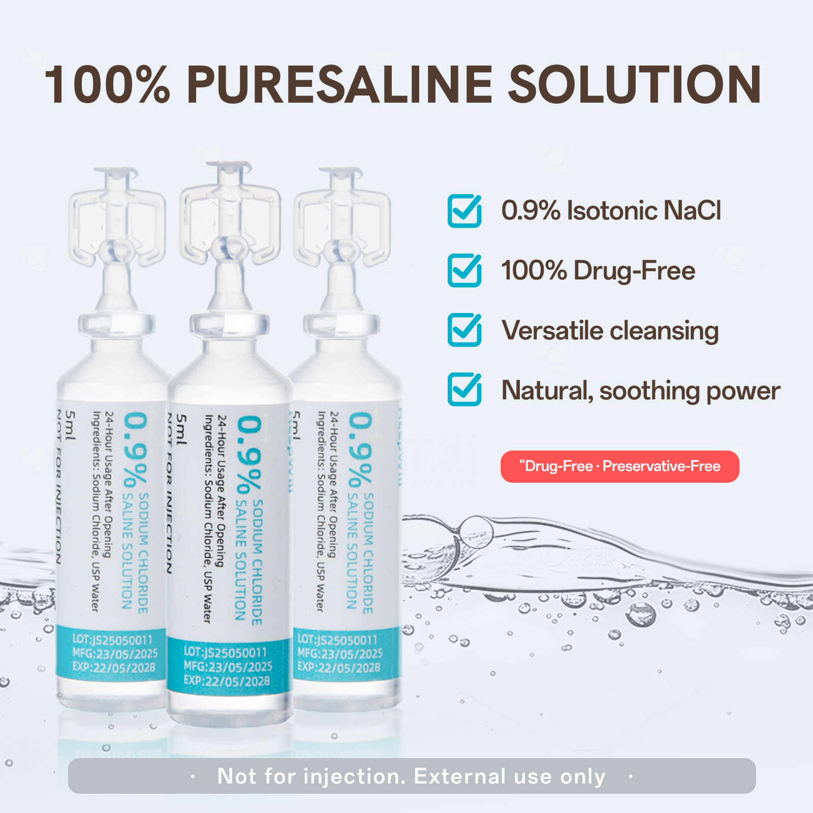 0.9% saline cleaning solution, ready to use for daily, 15ml each, 20 per box 0.9% saline cleaning solution, ready to use for daily, 15ml each, 20 per box
